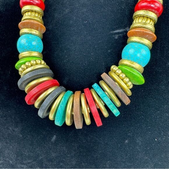 Chunky Beaded Multicolor Statement Necklace Boho Western - Picture 4 of 8